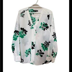 Banana Republic Amelia Women’s Long Sleeve Green and Black Floral Top Size M